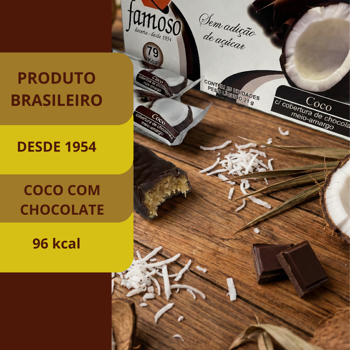 Doce De Coco Famoso Com Chocolate Sem Açúcar Display 24 Un - Imagem 4
