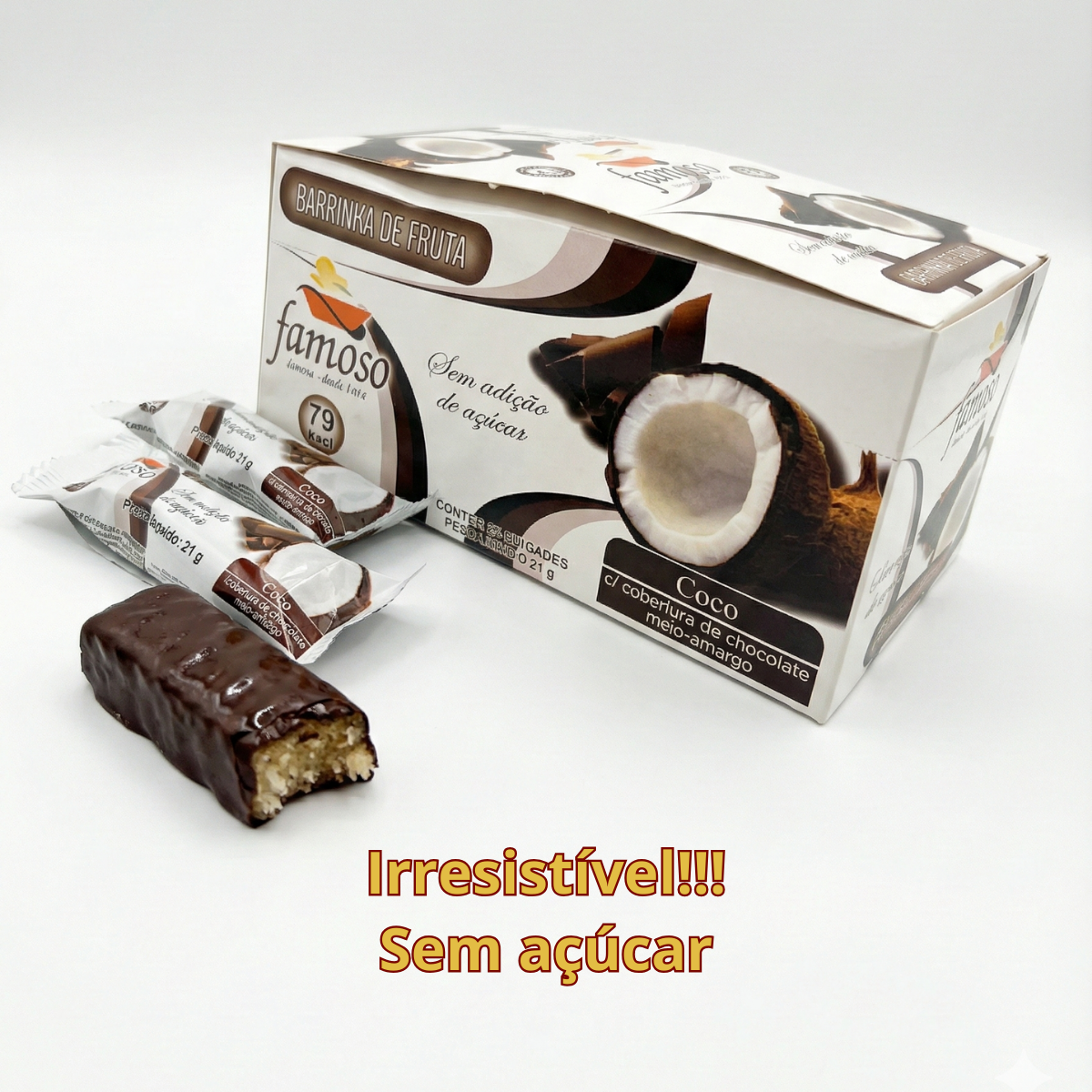 Doce De Coco Famoso Com Chocolate Sem Açúcar Display 24 Un - Imagem 3